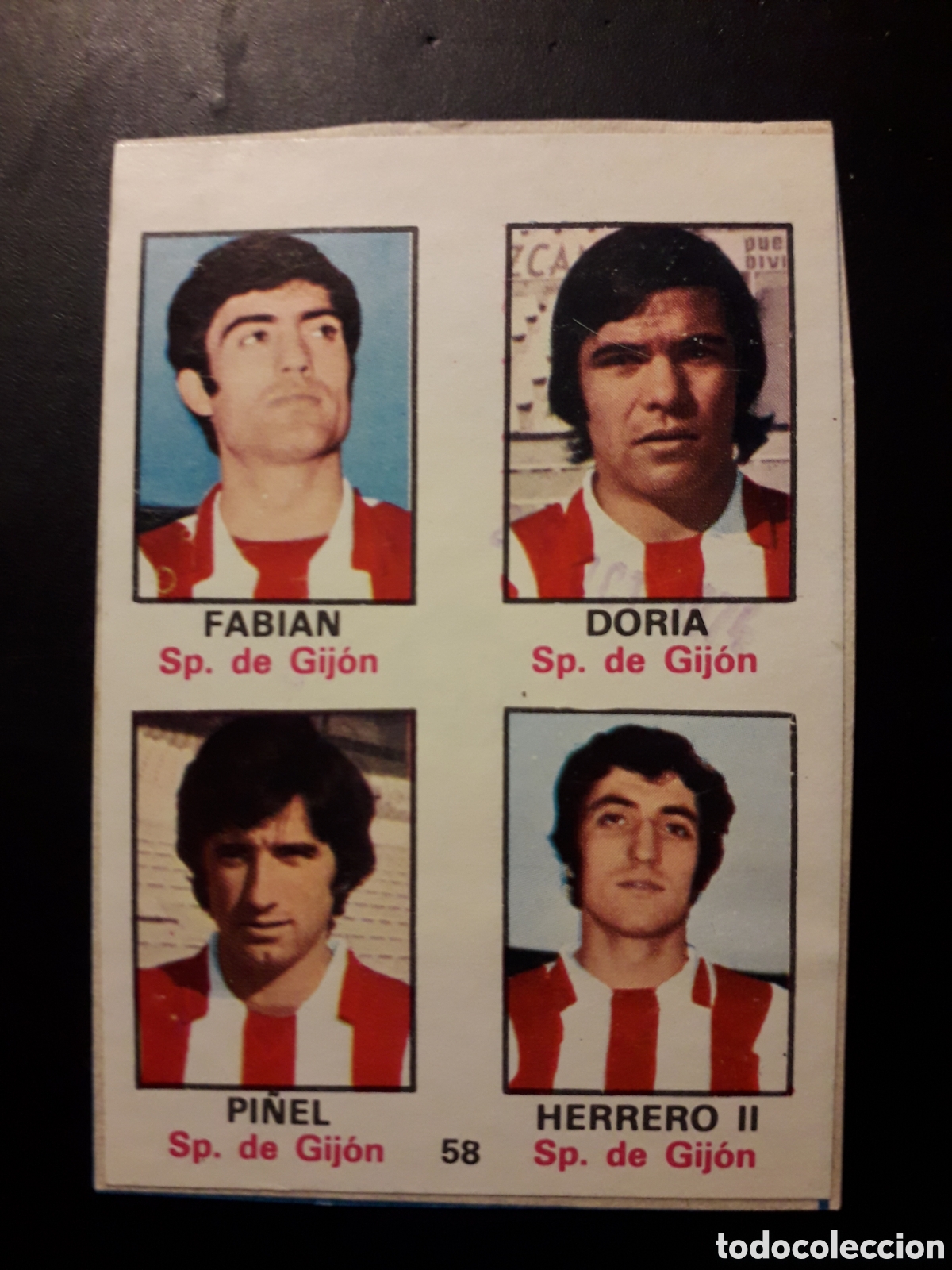 Fu&szlig;ball-Sticker: FABI&Aacute;N/DORIA/PI&Ntilde;EL/HERRERO 58 SP GIJ&Oacute;N CF FHER 1974-1975 74-75 RECORTADO ADHESIVO PEDIDO M&Iacute;NIMO 3&euro;.