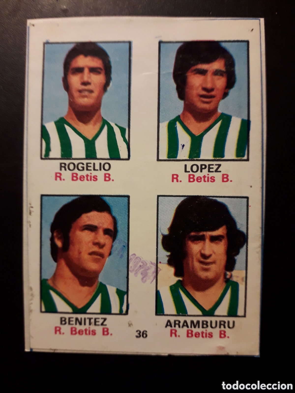 Cartes &agrave; collectionner de Football: ROGELIO/L&Oacute;PEZ/BEN&Iacute;TEZ/ARAMBURU 36 BETIS FHER 1974-1975 74-75 RECORTADO ADHESIVO PEDIDO M&Iacute;NIMO 3&euro;