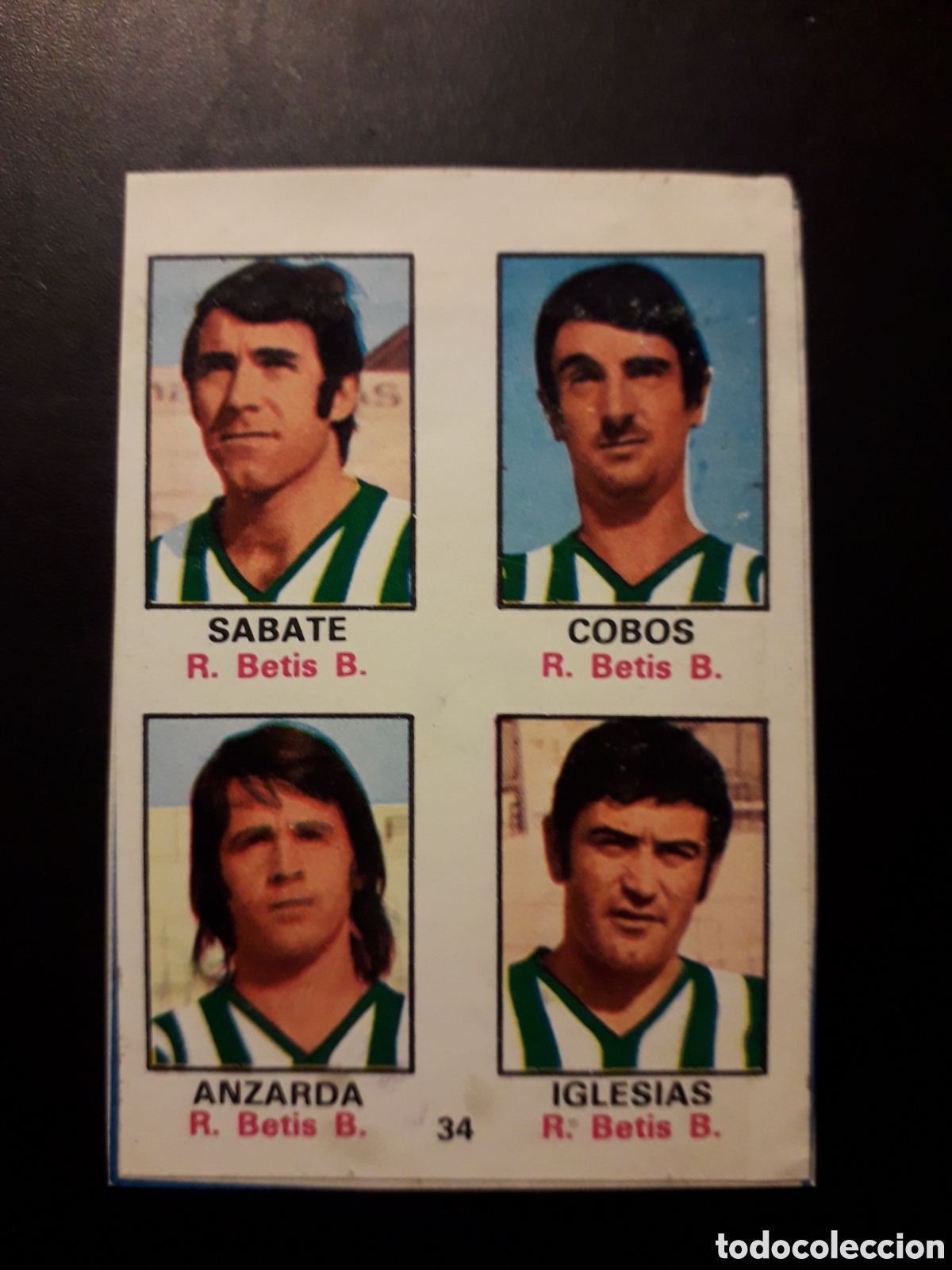 Cartes &agrave; collectionner de Football: SABAT&Eacute;/COBOS/ANZARDA/IGLESIAS 34 BETIS FHER 1974-1975 74-75 RECORTADO ADHESIVO PEDIDO M&Iacute;NIMO 3&euro;