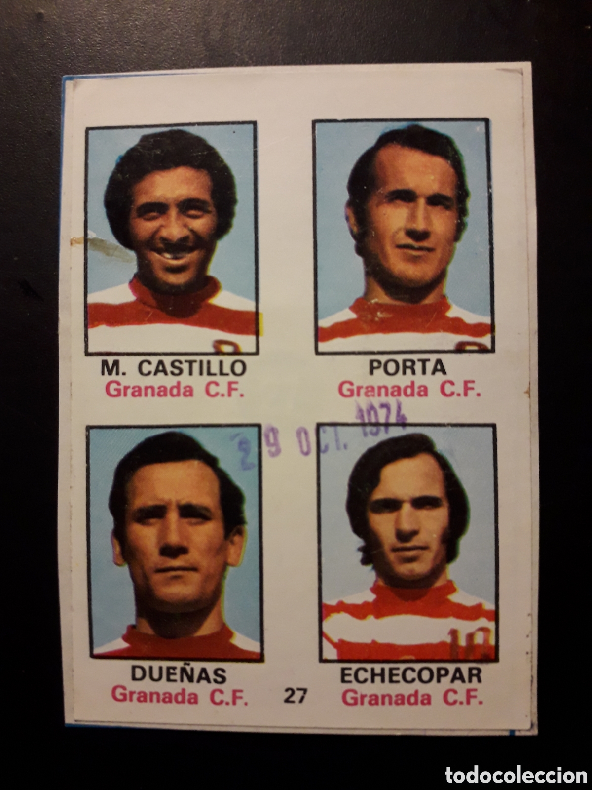 Cartes &agrave; collectionner de Football: M CASTILLO/PORTA/DUE&Ntilde;AS/ECHECOPAR 27 GRANADA FHER 1974-1975 74-75 RECORTADO ADHESIVO PEDIDO M&Iacute;NIM 3&euro;