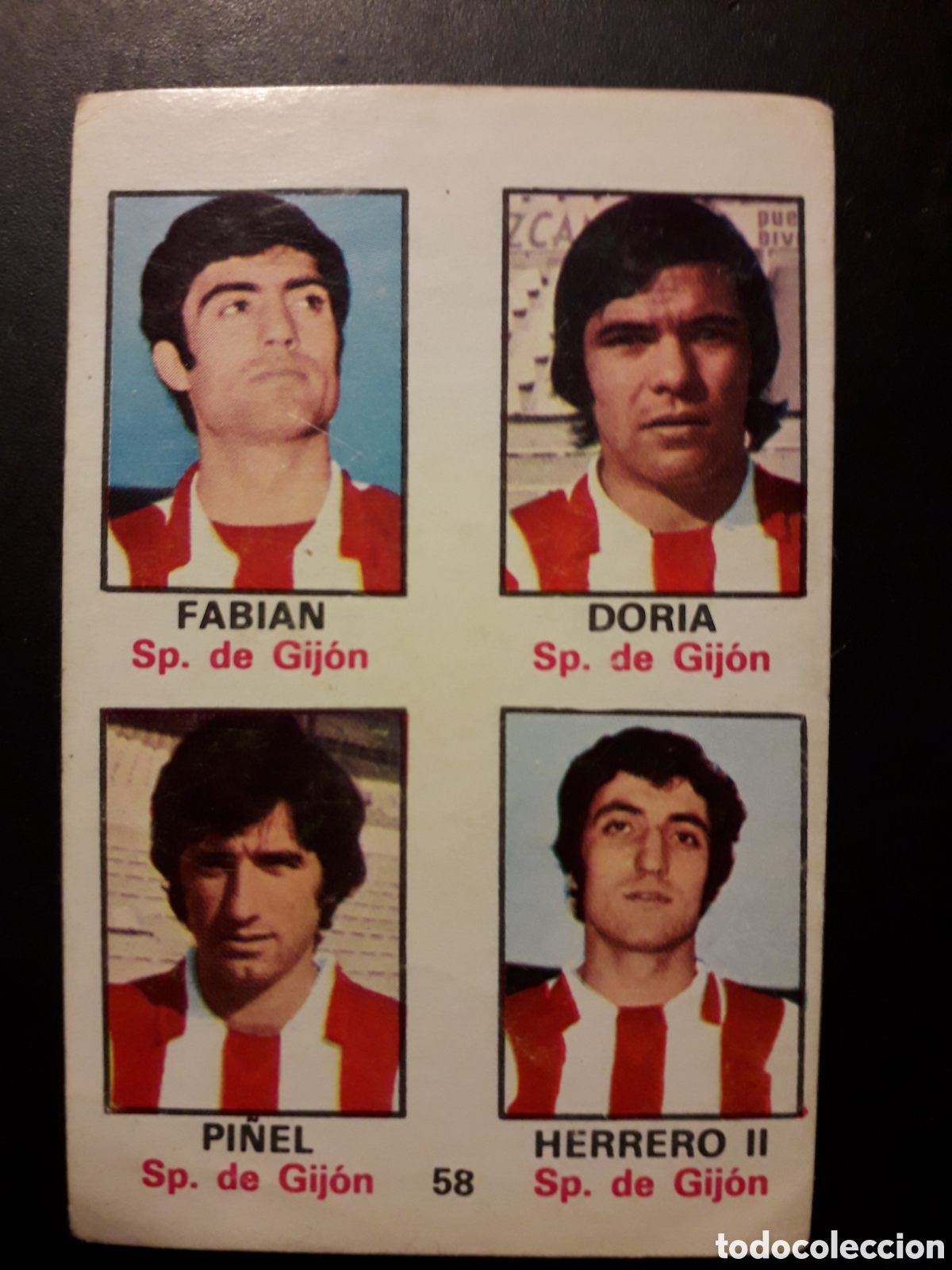 Cartes &agrave; collectionner de Football: FABI&Aacute;N/DORIA/PI&Ntilde;EL/HERRERO 58 SP GIJ&Oacute;N CF FHER 1974-1975 74-75 SIN PEGAR ADHESIVO PEDIDO M&Iacute;NIMO 3&euro;.