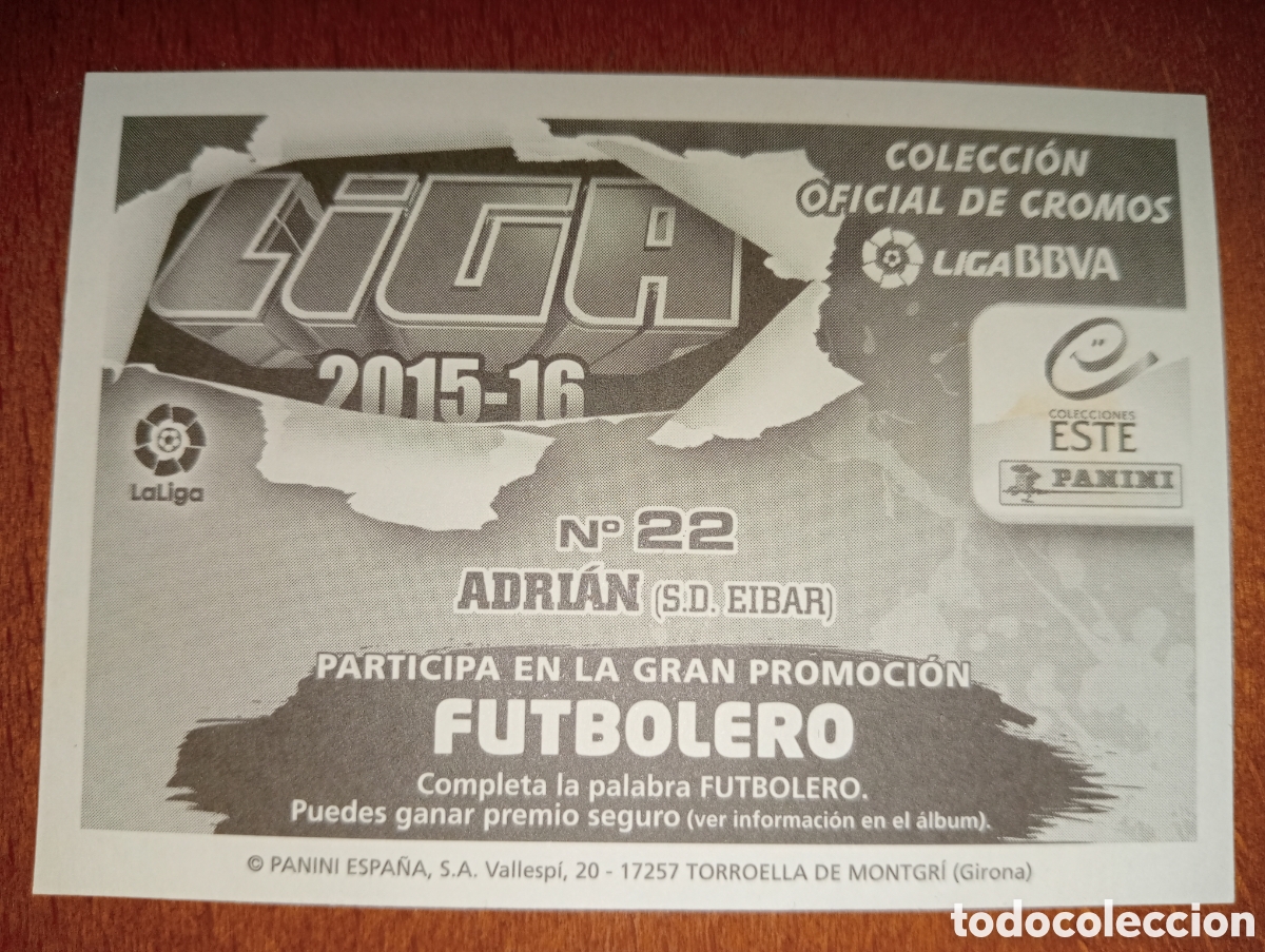 Cromos de f&uacute;tbol: Adri&aacute;n n&deg;22 liga este 15/16 Eibar - Foto 2