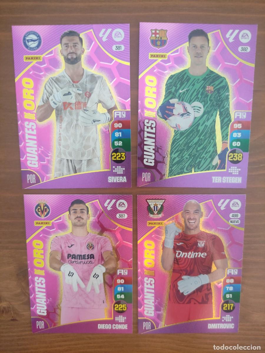 Cromos de F&uacute;tbol: ADRENALYN XL 2024-25. LOTE 4 GUANTES DE ORO. NUEVAS DE SOBRE.