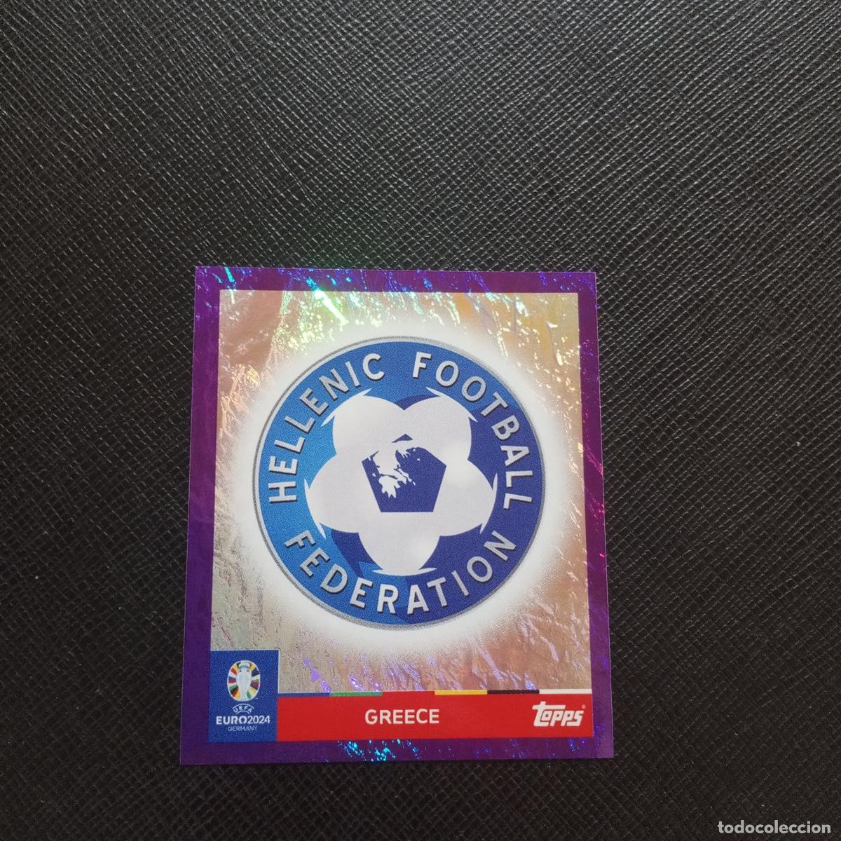 Cromos de Futebol: 1 ESCUDO GRECIA TOPPS EUROCOPA ALEMANIA 2024 EURO 24 - SIN PEGAR - A178 PG451 PURPLE MORADO