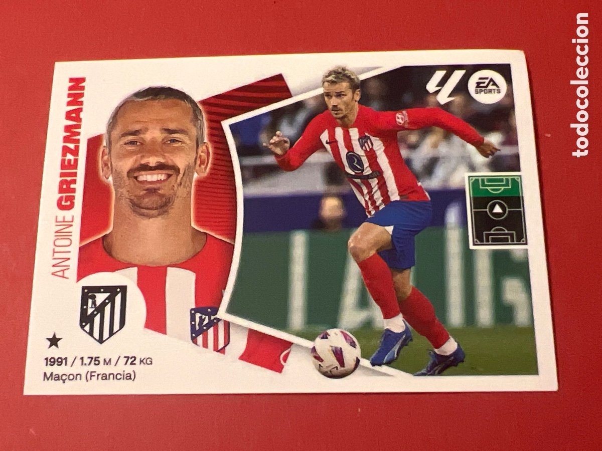 Cromos de f&uacute;tbol: A1622. 20 Antoine Griezmann n&uacute;mero 20 del Atl&eacute;tico de Madrid. Cromo Liga Este 24-25 2024-2025
