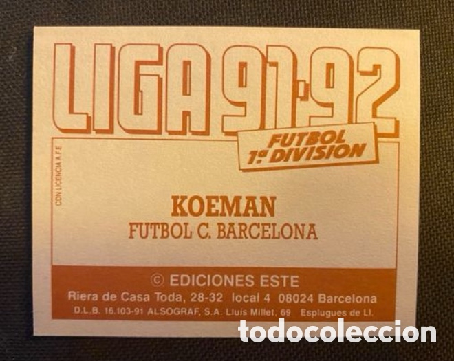 Cromos de f&uacute;tbol: Cromo Ronal Koeman 91-92 - Foto 2