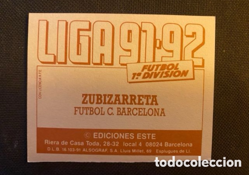 Cromos de f&uacute;tbol: Cromo Zubizarrera 91-92 - Foto 2