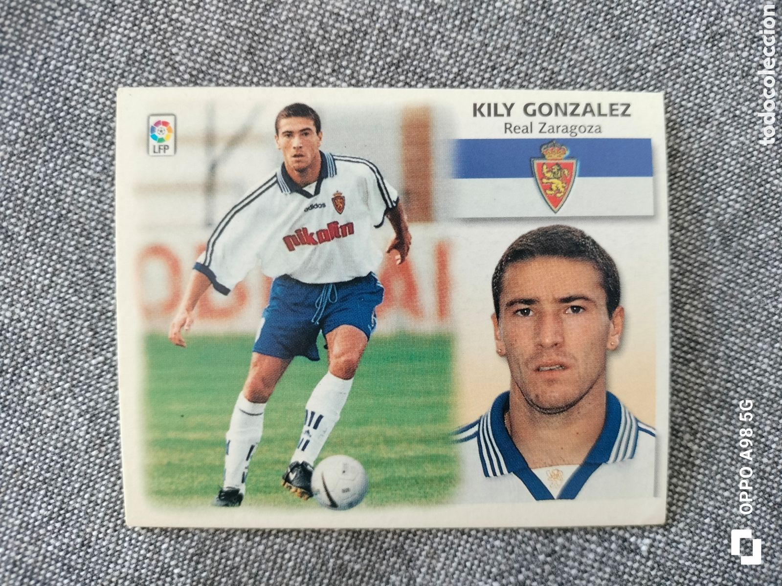 Fu&szlig;ball-Sticker: Cromo baja Kily Gonz&aacute;lez Zaragoza ediciones Este liga temporada 99 00 1999 2000