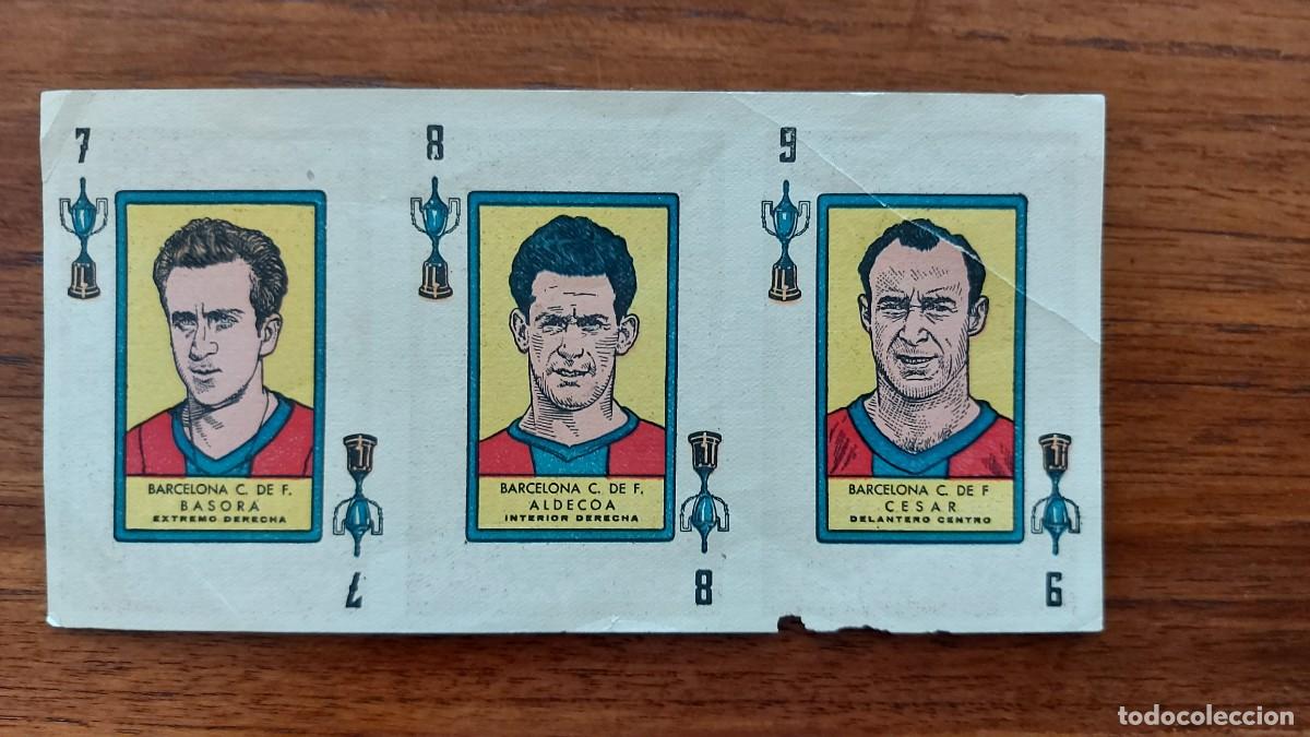 Cromos de f&uacute;tbol: 3 cromos naipe del FC BARCELONA (equipo completo)- BASORA , ALDECOA y C&Eacute;SAR - BARAJA VALENCIANA 1952