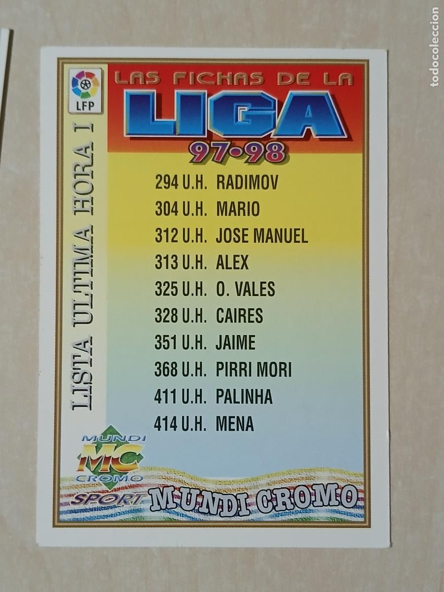 Cromos de Futebol: INDICE - MUNDICROMO - FICHAS DE LA LIGA 97 98 - LISTA ULTIMA HORA I