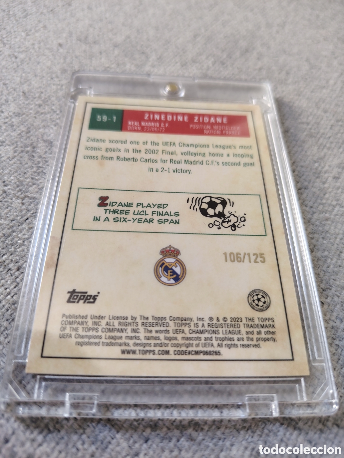 Cromos de f&uacute;tbol: Cromo Zidane. Topps. Numerado - Foto 2