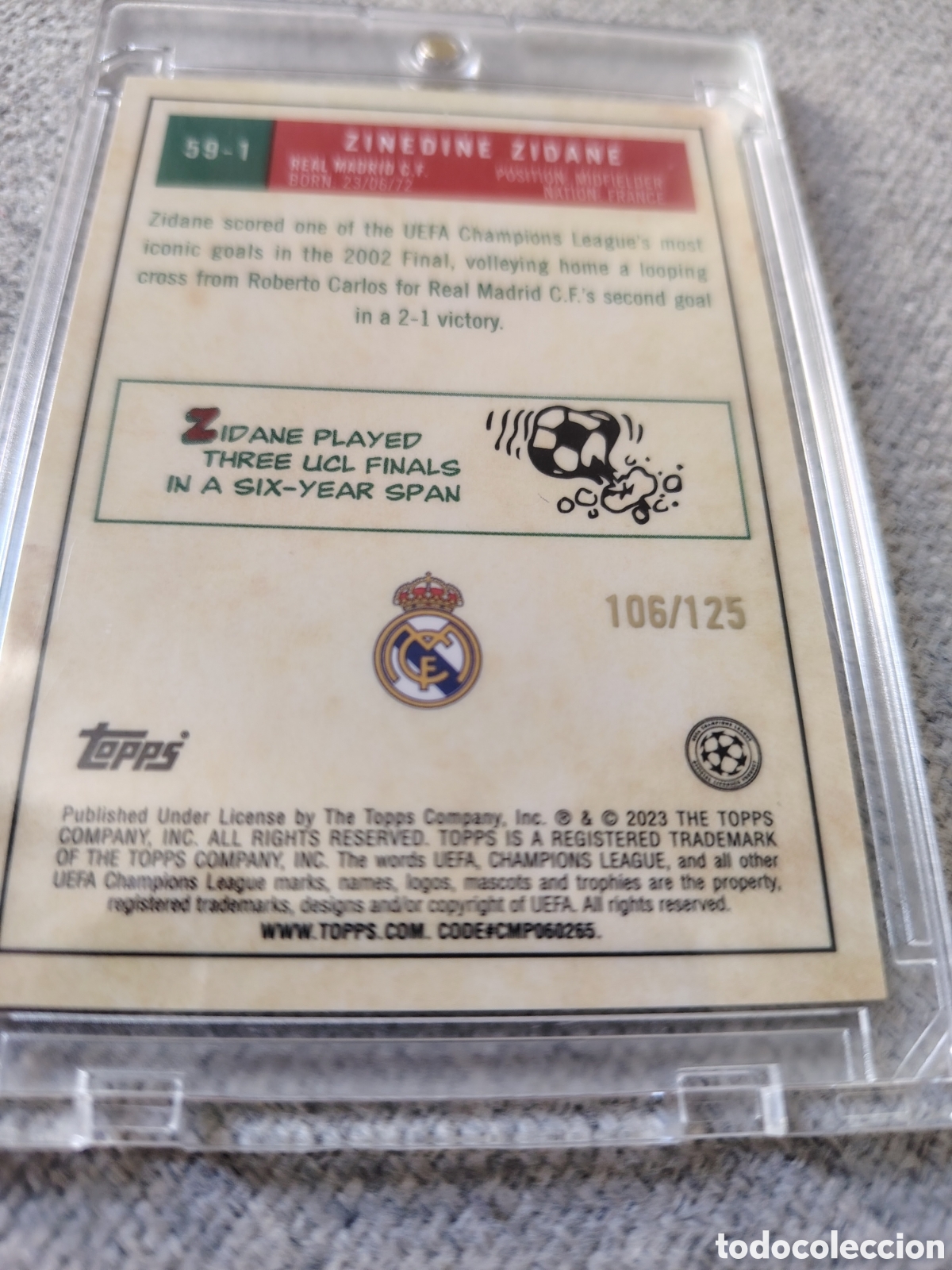 Cromos de f&uacute;tbol: Cromo Zidane. Topps. Numerado - Foto 4