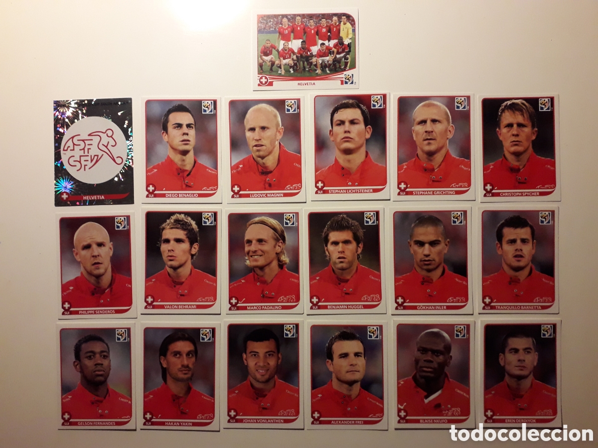 Cromos de Futebol: 19 CROMOS SUIZA MUNDIAL SUD&Aacute;FRICA 2010 PANINI. EQUIPO B&Aacute;SICO COMPLETO 1 CROMO TRASERA AZUL.