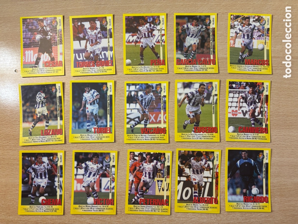 Cartes &agrave; collectionner de Football: 15 cromos Real Valladolid Panini 99 00 1999 2000 sin pegar, buen estado general