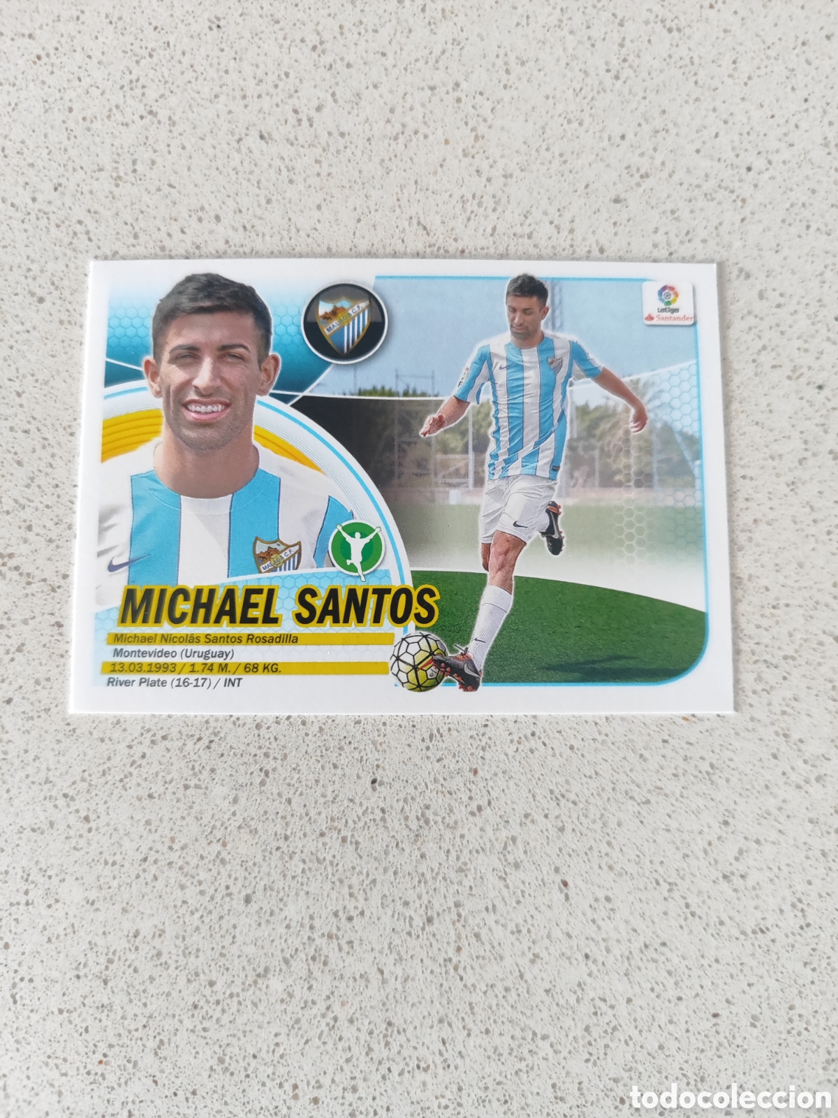 Figurine di Calcio: CROMO MICHAEL SANTOS M&Aacute;LAGA N&Uacute;MERO 16. LIGA ESTE 16/17.