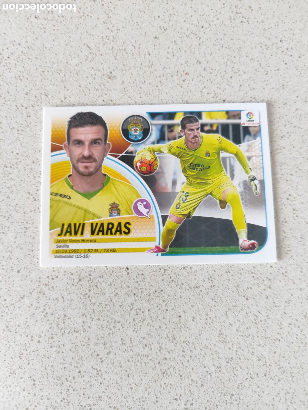 Fu&szlig;ball-Sticker: CROMO JAVI VARAS LAS PALMAS N&Uacute;MERO 1. LIGA ESTE 16/17.