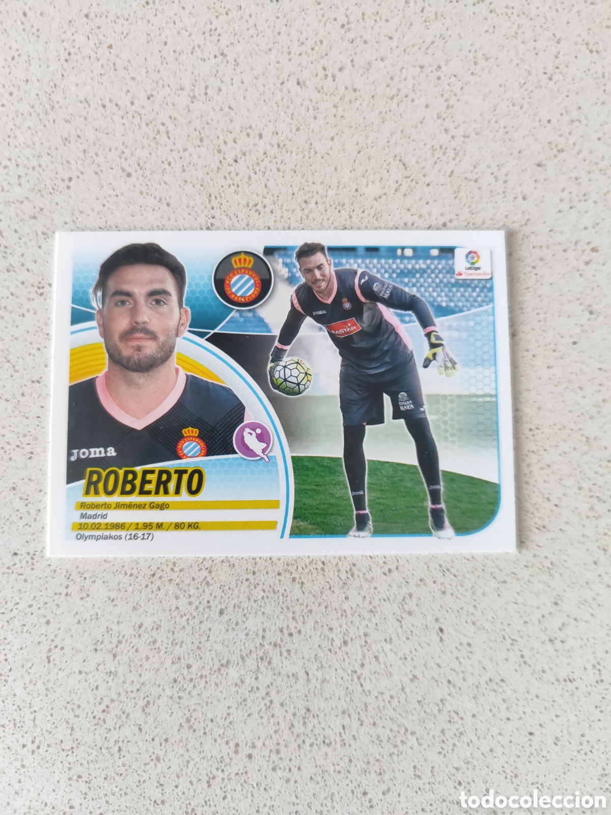 Football Stickers: CROMO ROBERTO ESPANYOL N&Uacute;MERO 1. LIGA ESTE 16/17.
