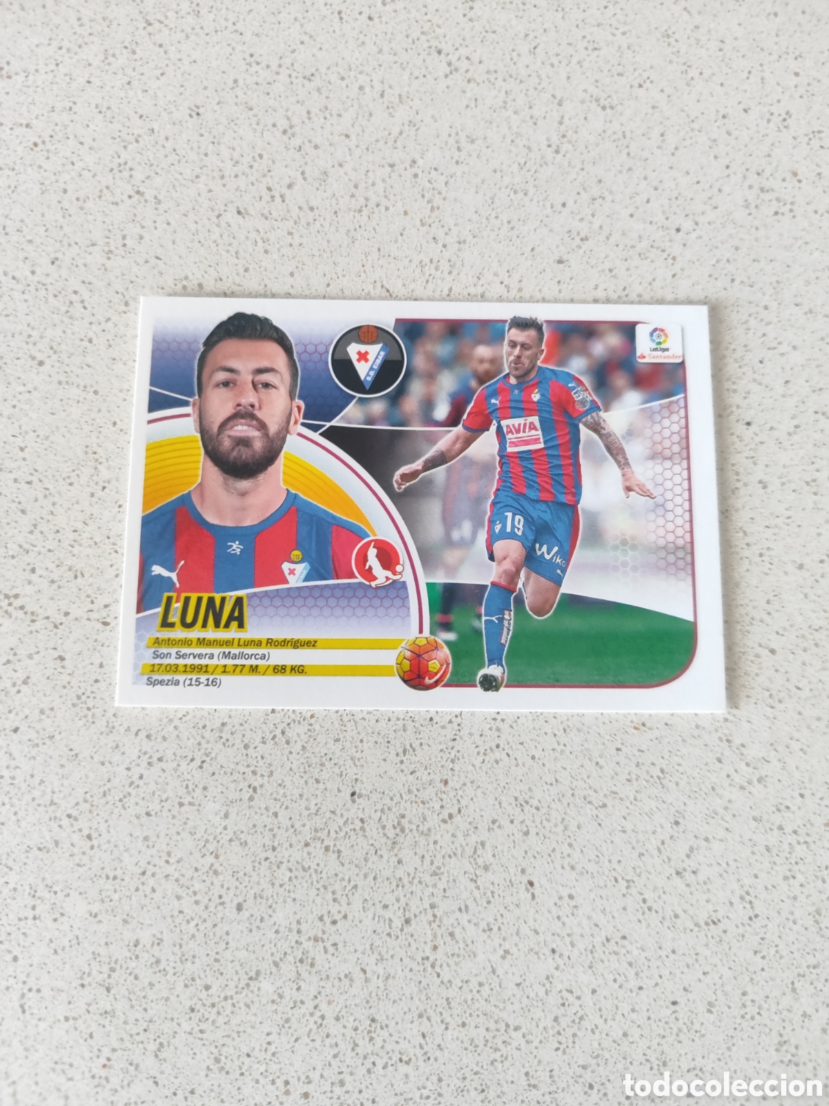 Cromos de Futebol: CROMO LUNA EIBAR N&Uacute;MERO 7B. LIGA ESTE 16/17.