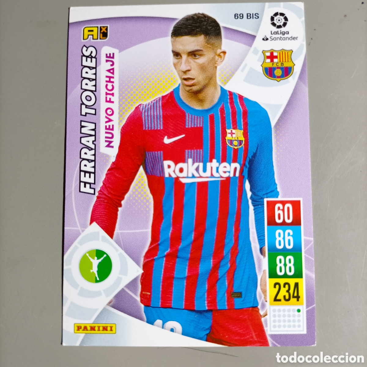 Cromos de f&uacute;tbol: ADRENALYN. LIGA 2021-2022 (FC BARCELONA) №69 BIS. FERRAN TORRES / NUEVO FICHAJE