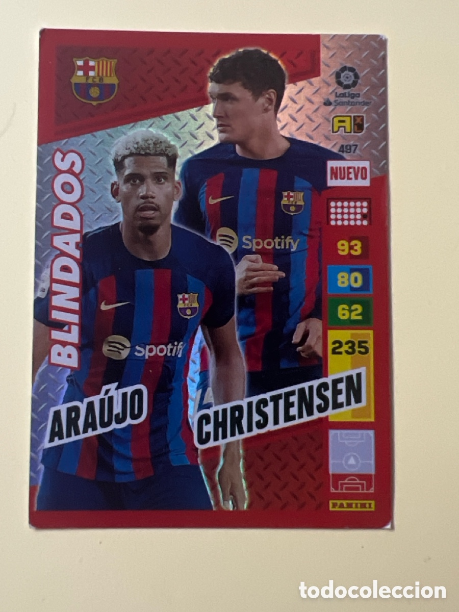 Fu&szlig;ball-Sticker: E191. N&ordm; 497 ARAUJO - CHRISTENSEN - ADRENALYN 22 23 - PANINI 2022 - 23 - CROMO - BLINDADOS