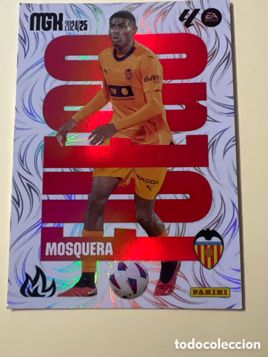 Fu&szlig;ball-Sticker: E246. Cromo Megacracks. 2024 2025. 24 25. Mosquera. Valencia. N. &ordm; 385. Panini. Fuego
