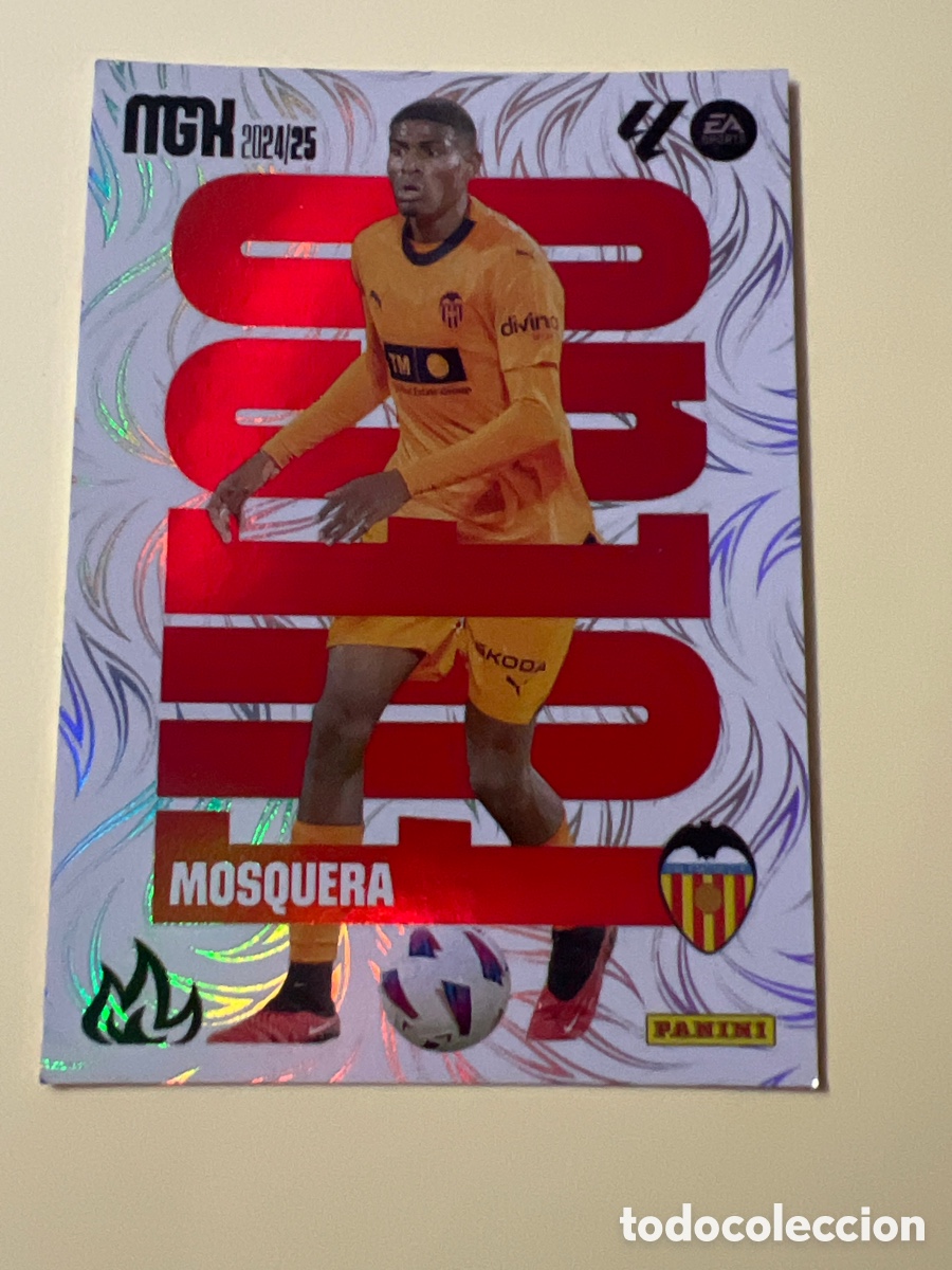 Figurine di Calcio: E251. Cromo Megacracks. 2024 2025. 24 25. Mosquera. Valencia. N. &ordm; 385. Panini. Fuego