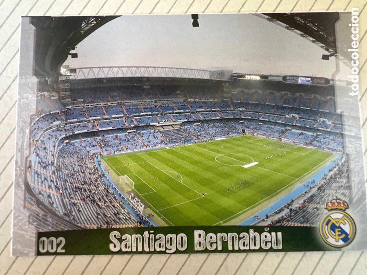 Football Stickers: 002 SANTIAGO BERNABEU R.MADRID LAS FICHAS DE LA LIGA 2009 MUNDICROMO