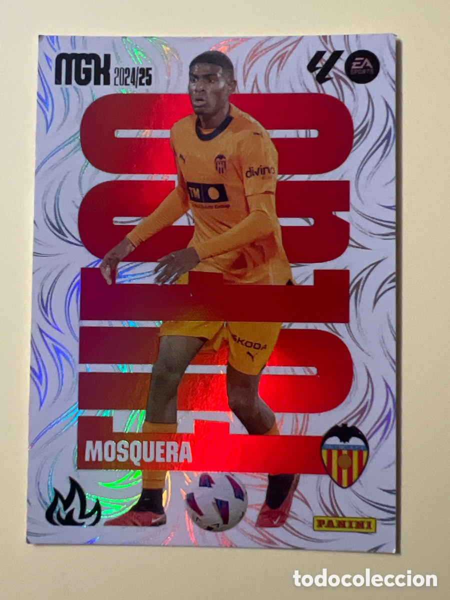 Fu&szlig;ball-Sticker: E1406. Cromo Megacracks. 2024 2025. 24 25. Mosquera. Valencia. N. &ordm; 385. Panini. Fuego