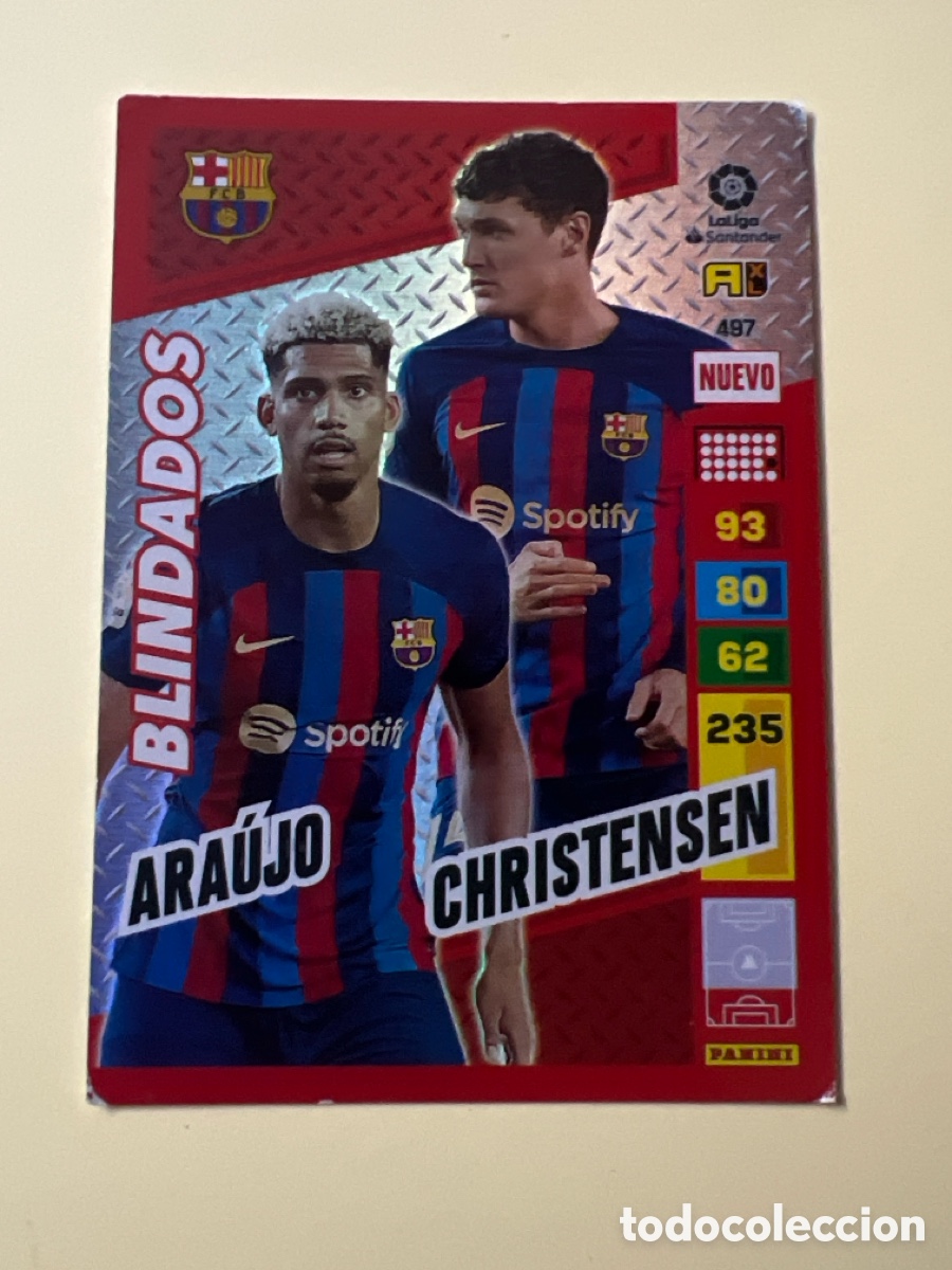 Figurine di Calcio: E1430. N&ordm; 497 ARAUJO - CHRISTENSEN - ADRENALYN 22 23 - PANINI 2022 - 23 - CROMO - BLINDADOS