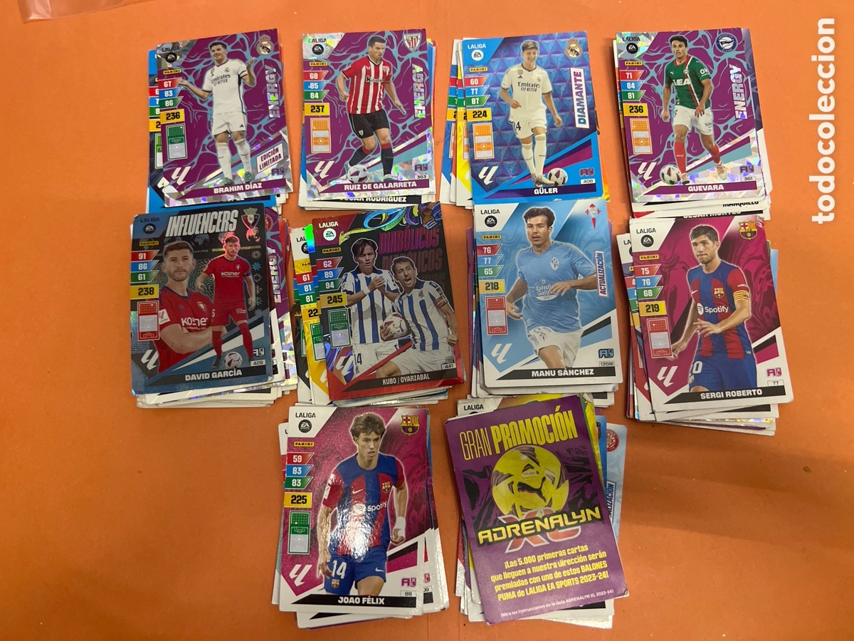 Cromos de F&uacute;tbol: T1/D4/C11. LOTE DE 100 CROMOS - ADRENALYN 2023 24
