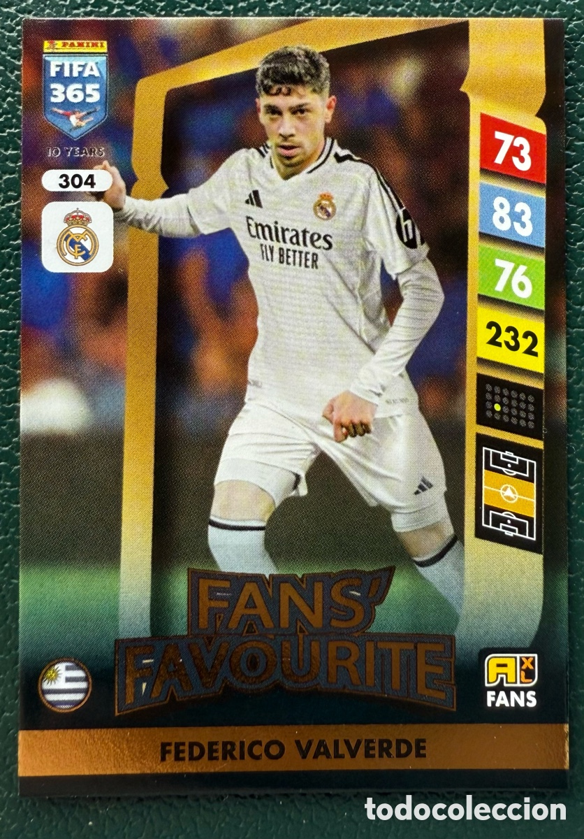 Cartes &agrave; collectionner de Football: 304 FEDERICO VALVERDE REAL MADRID FANS FAVOURITE FICHAS ALBUM ADRENALYN XL FIFA 365 2024 2025 24 25