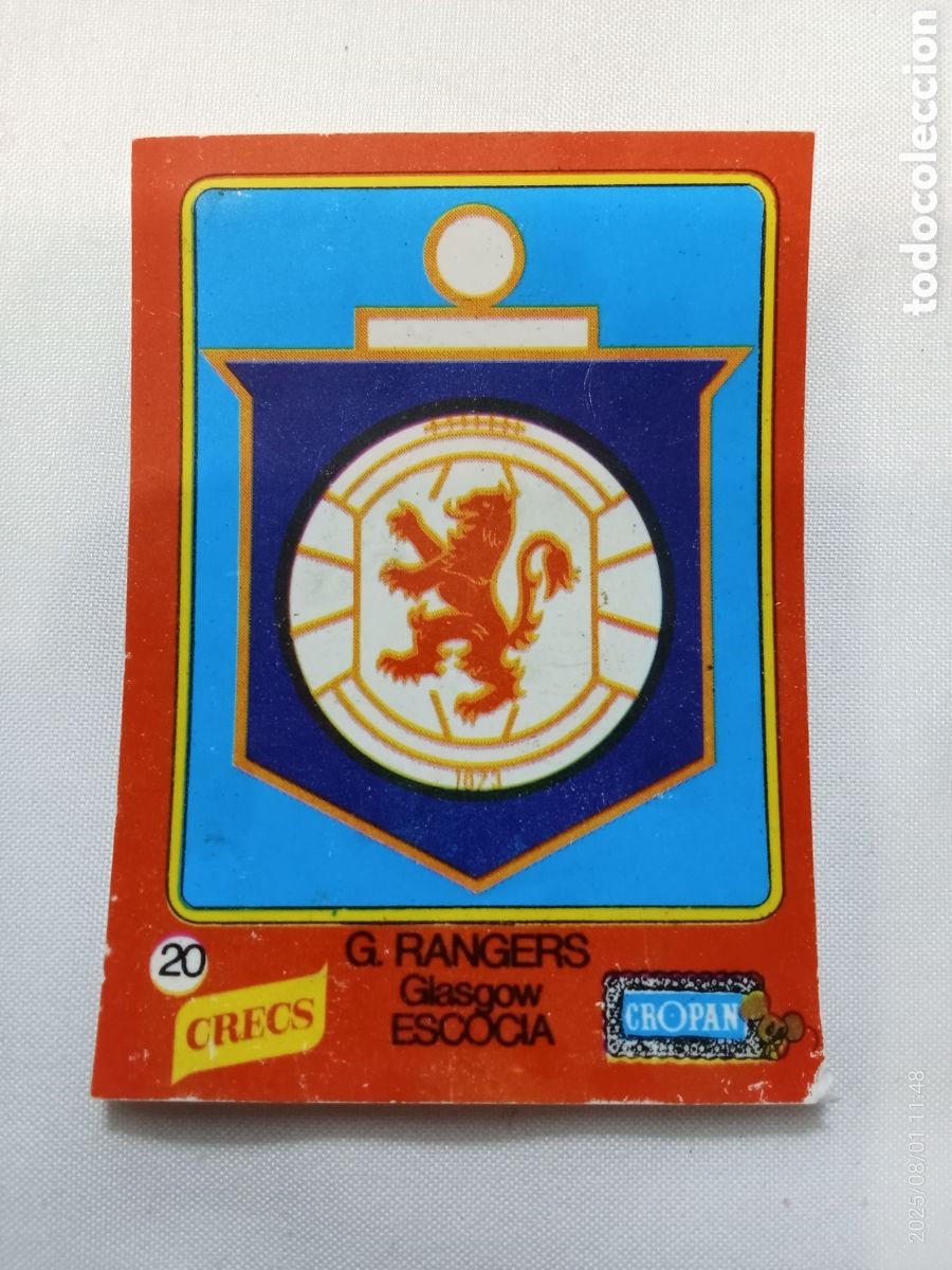 Cromos de F&uacute;tbol: ANTIGUO CROMO DE F&Uacute;TBOL CROPAN ESCUDO DEL GLASGOW RANGERS DE ESCOCIAF.C ESCOCIA N-20 CRECS A&Ntilde;OS 70