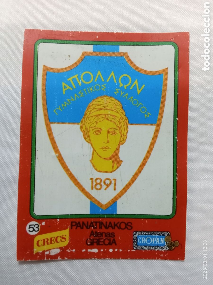 Cromos de F&uacute;tbol: CROMO PL&Aacute;STICO CROP&Aacute;N CRECS EQUIPOS DE EUROPA ESCUDO PANATINACOS N- 53