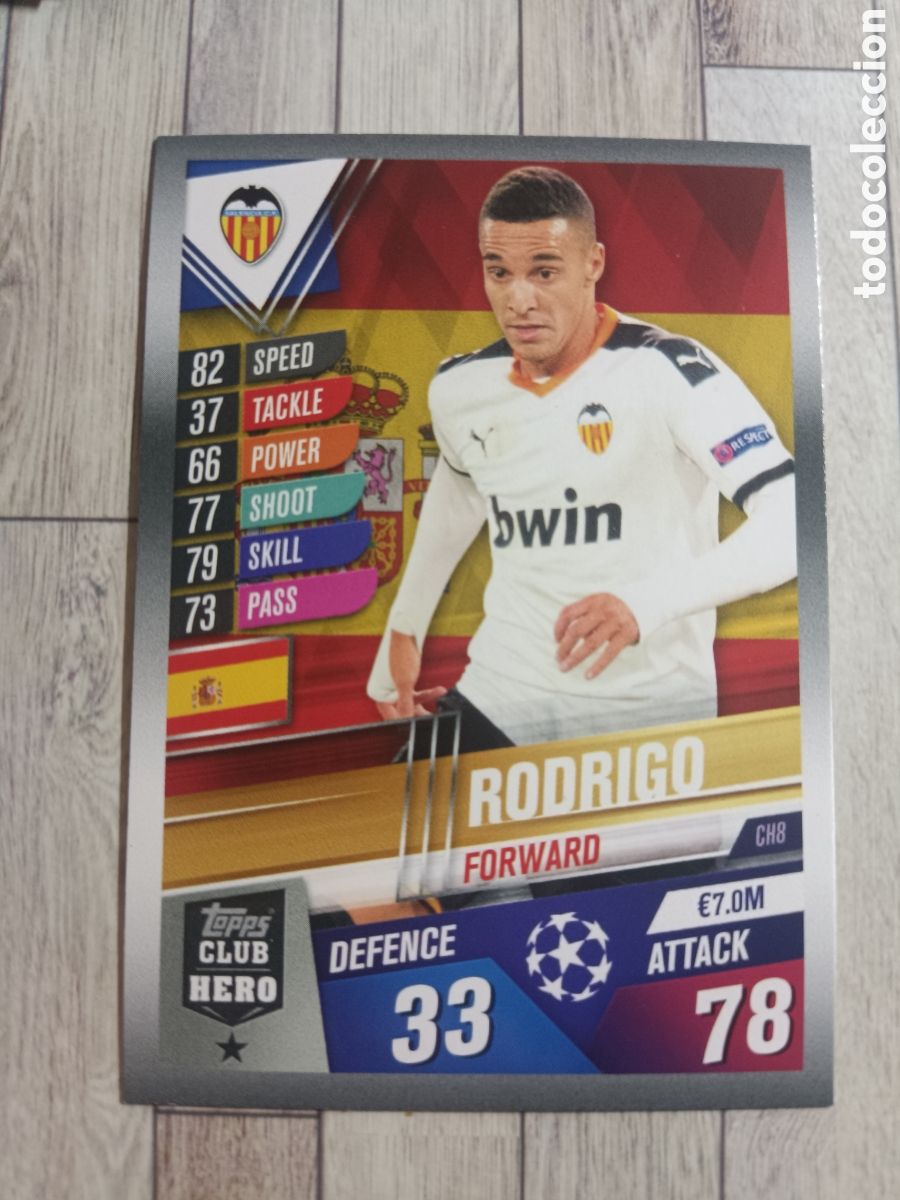 Cartes &agrave; collectionner de Football: CH8 RODRIGO VALENCIA CLUB HERO MATCH ATTAX CHAMPIONS 101 TOPPS 2019 2020 19 20