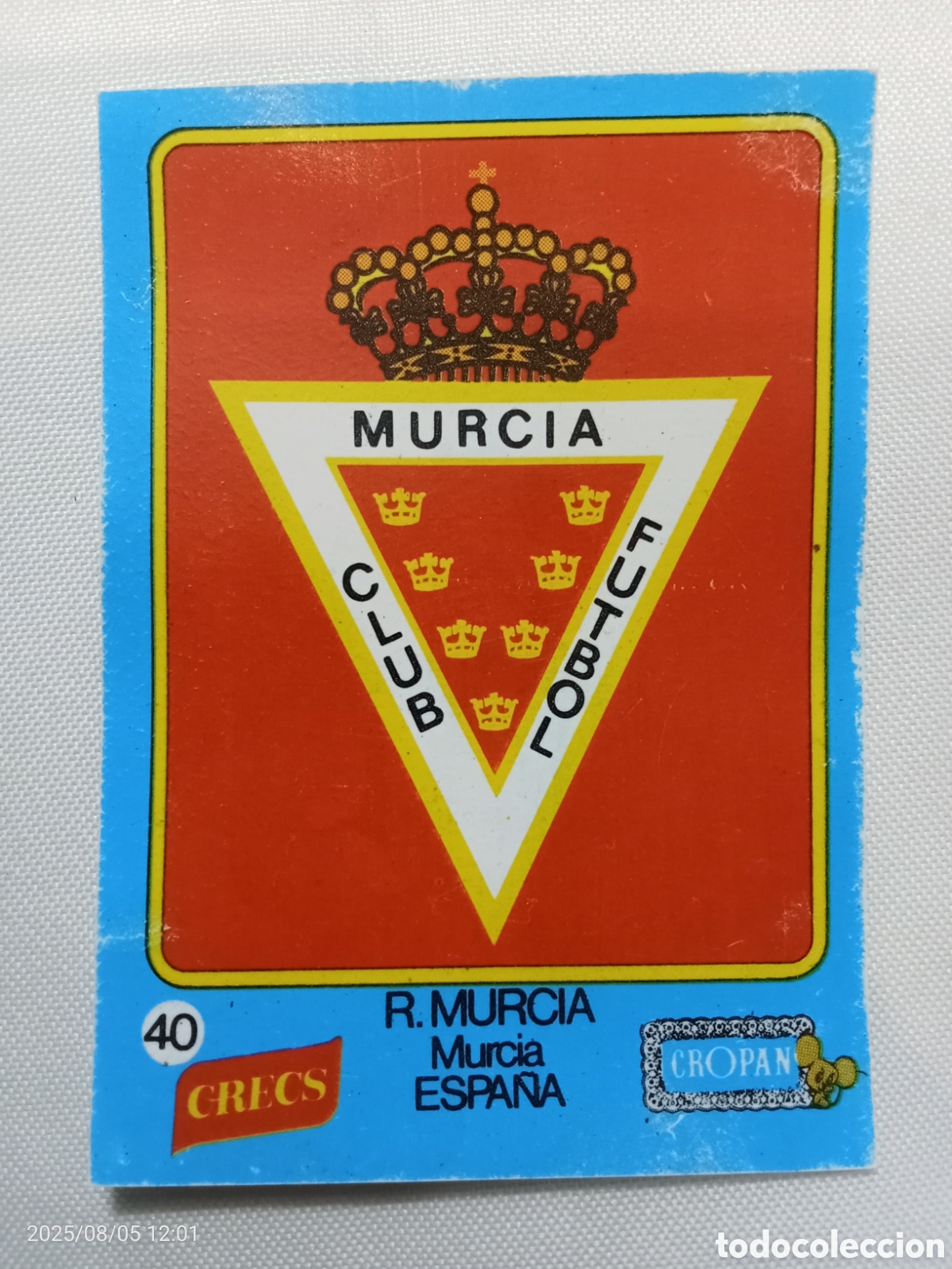 Cromos de F&uacute;tbol: CROMO DE F&Uacute;TBOL CROPAN ESCUDO REAL MURCIA N-40 CREES