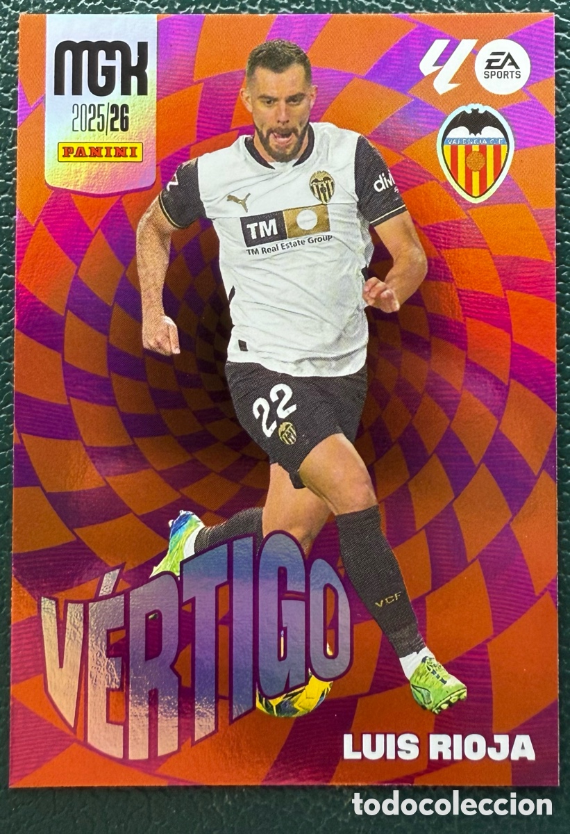 Cromos de f&uacute;tbol: 385 LUIS RIOJA VALENCIA CF VERTIGO FICHAS ALBUM MEGACRACKS 2025 2026 MGK 25 26
