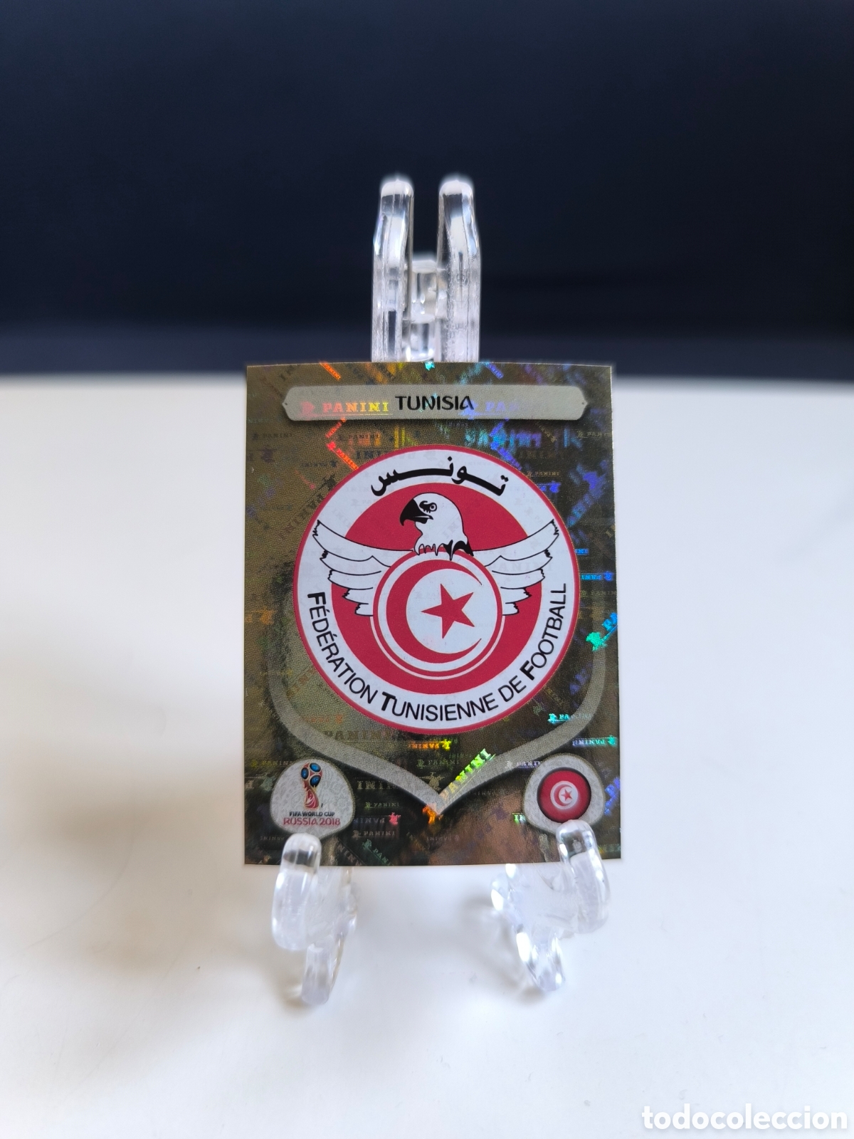Figurine di Calcio: Escudo T&uacute;nez mundial Rusia 2018 trasera rosa