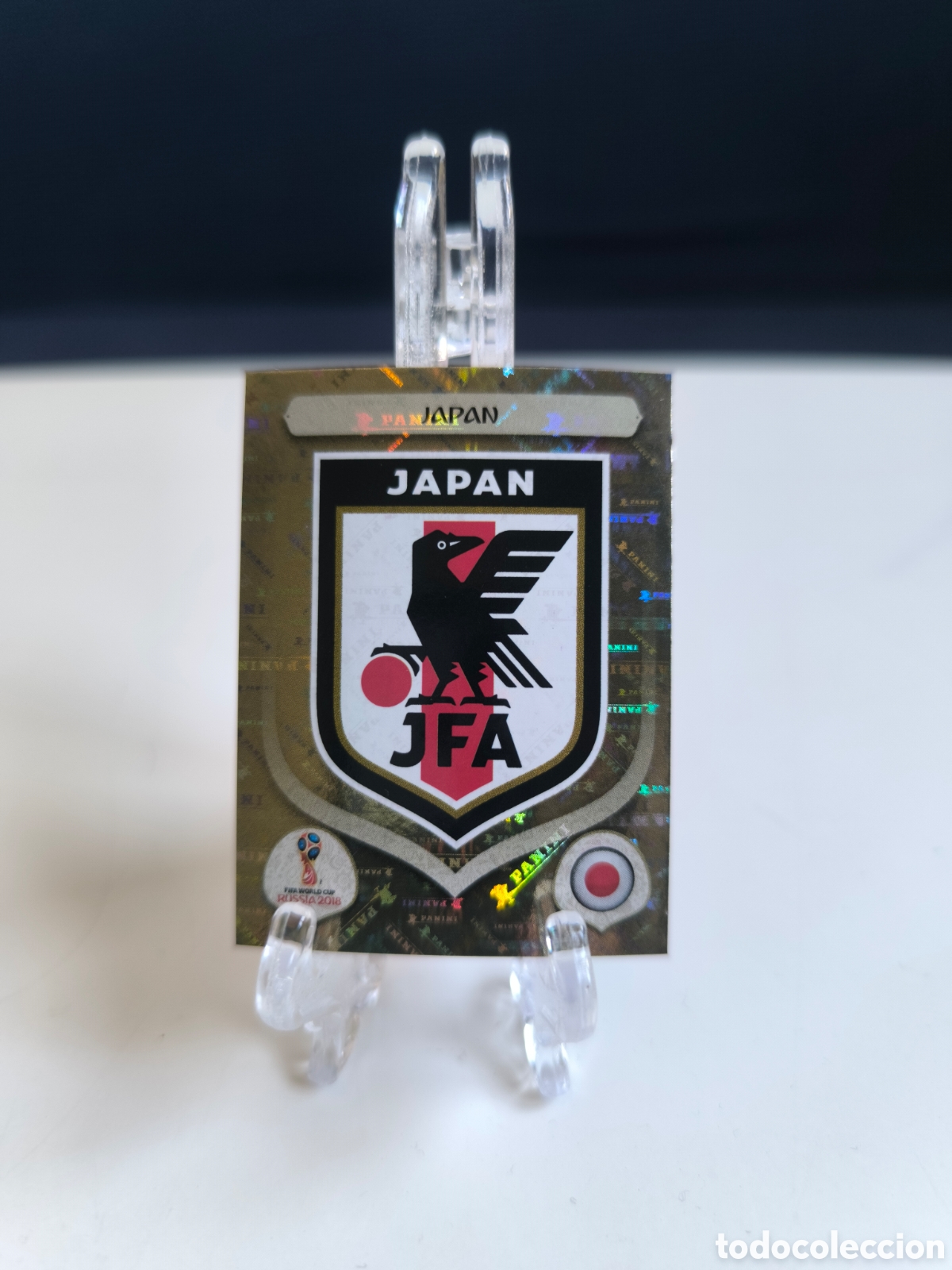 Cromos de f&uacute;tbol: Escudo Jap&oacute;n mundial Rusia 2018 trasera rosa