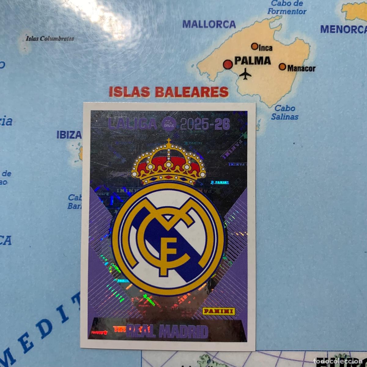Cromos de f&uacute;tbol: Escudo del Real Madrid n&uacute;mero 1 cromo liga este 25-26 2025-2026