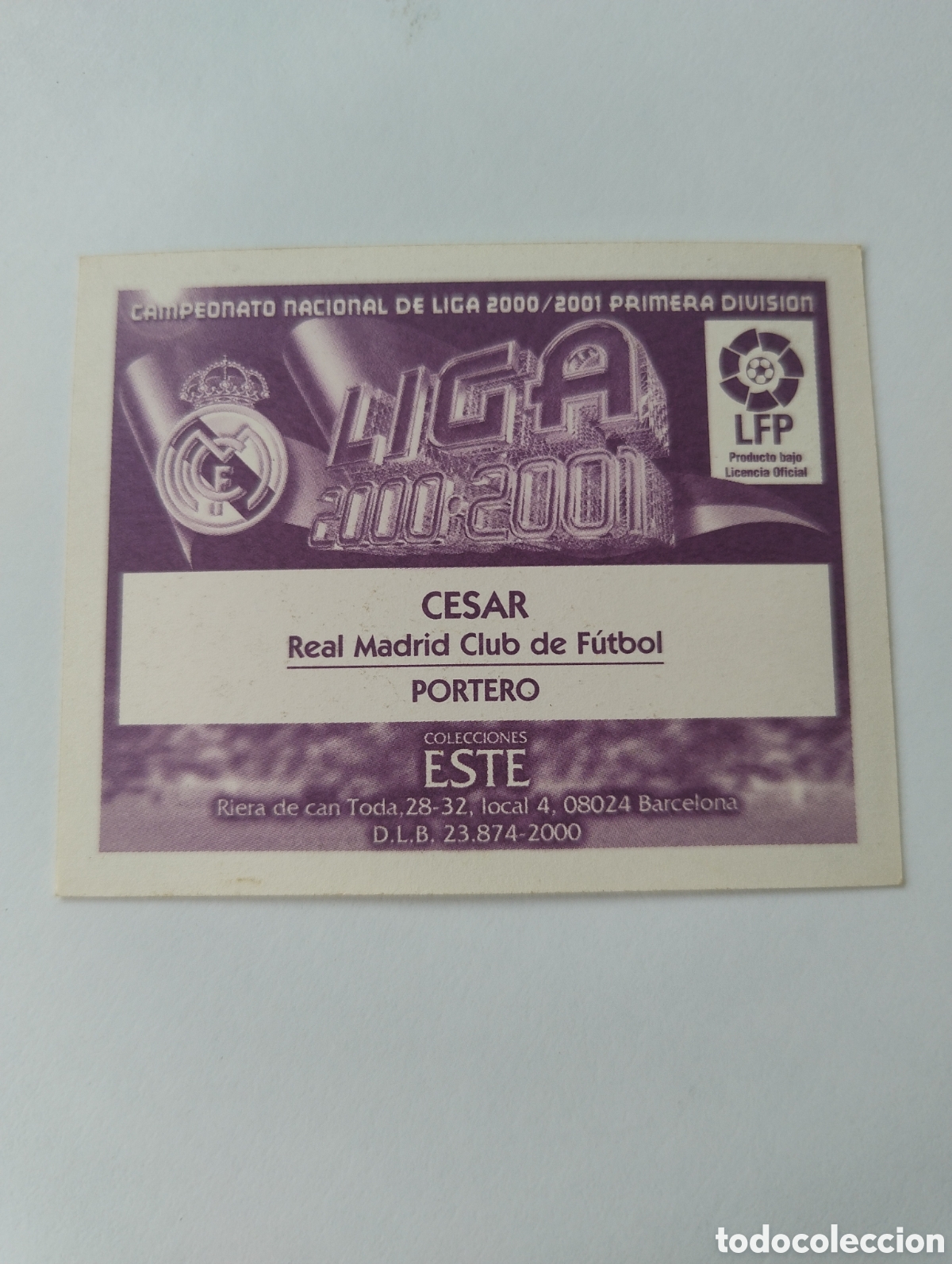 Cromos de f&uacute;tbol: Cesar - Real Madrid - Liga Este 2000 - 2001 - Foto 2