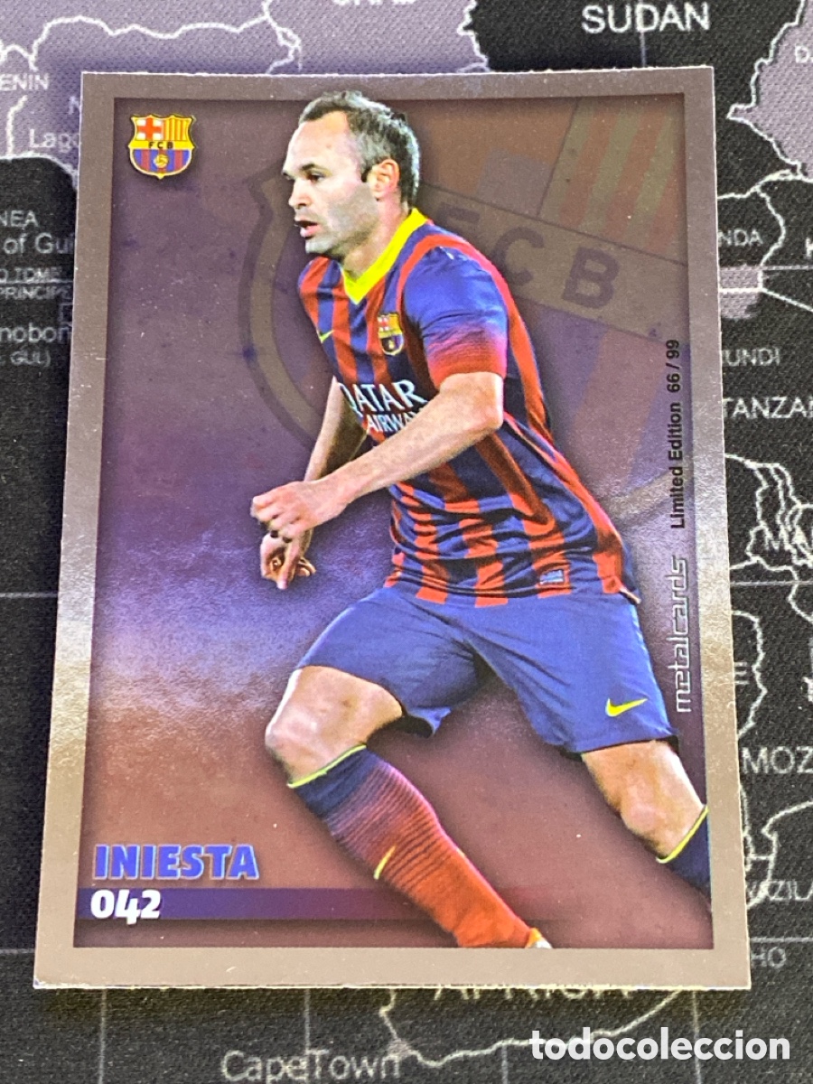 Cromos de f&uacute;tbol: 66/99 42 INIESTA (BARCELONA) METALCARDS LIMITED EDITION MUNDICROMO 2014 2015 14 15