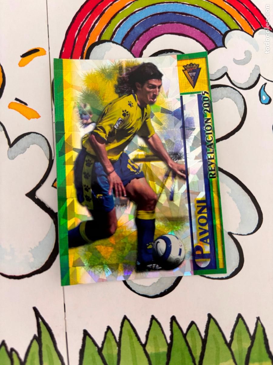 Football Stickers: 485 PAVONI CADIZ REVELACION 2005 BRILLO TRIANGULOS FICHAS DE LA LIGA 2005 2006 05 06 MUNDICROMO - MU