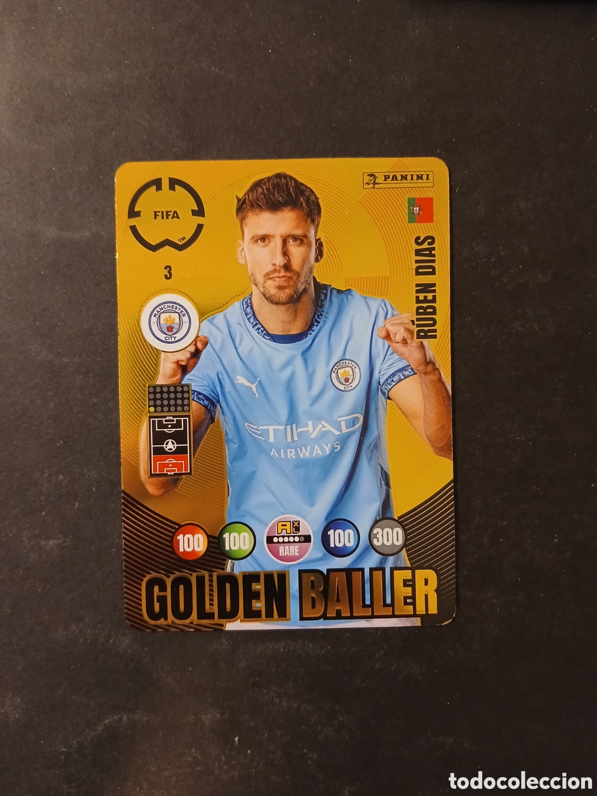Fu&szlig;ball-Sticker: RUBEN DIAS MANCHESTER CITY GOLDEN BALLER 3 FIFA ADRENALYN CLUB WORLD CUP 2025 25 PANINI