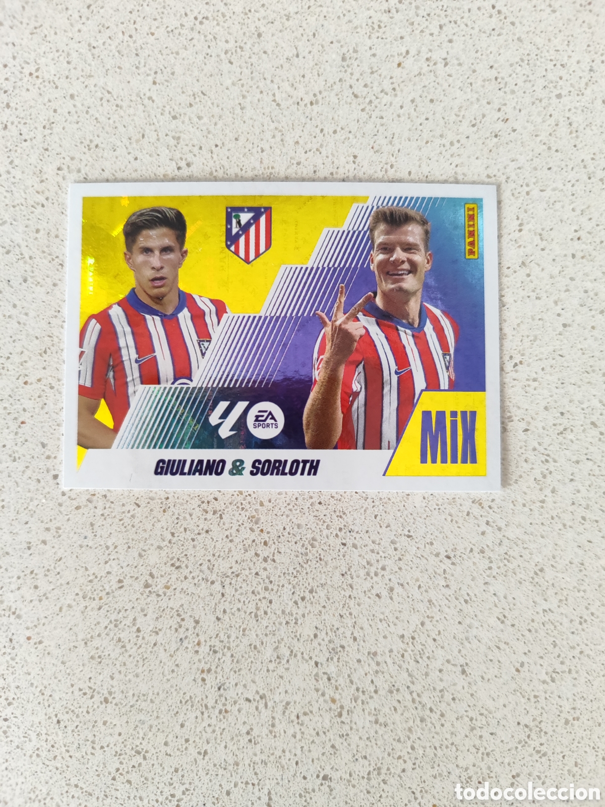 Cromos de F&uacute;tbol: CROMO GIULIANO SIMEONE / SORLOTH ATL&Eacute;TICO DE MADRID MIX N&Uacute;MERO 9. LIGA ESTE 25/26.