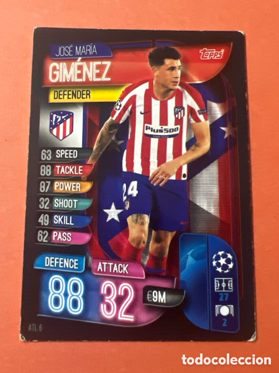 Cromos de f&uacute;tbol: E1641. ATL6 GIMENEZ ATLETICO DE MADRID ATL 6 CHAMPIONS LEAGUE TOPPS 19 20 2019 2020