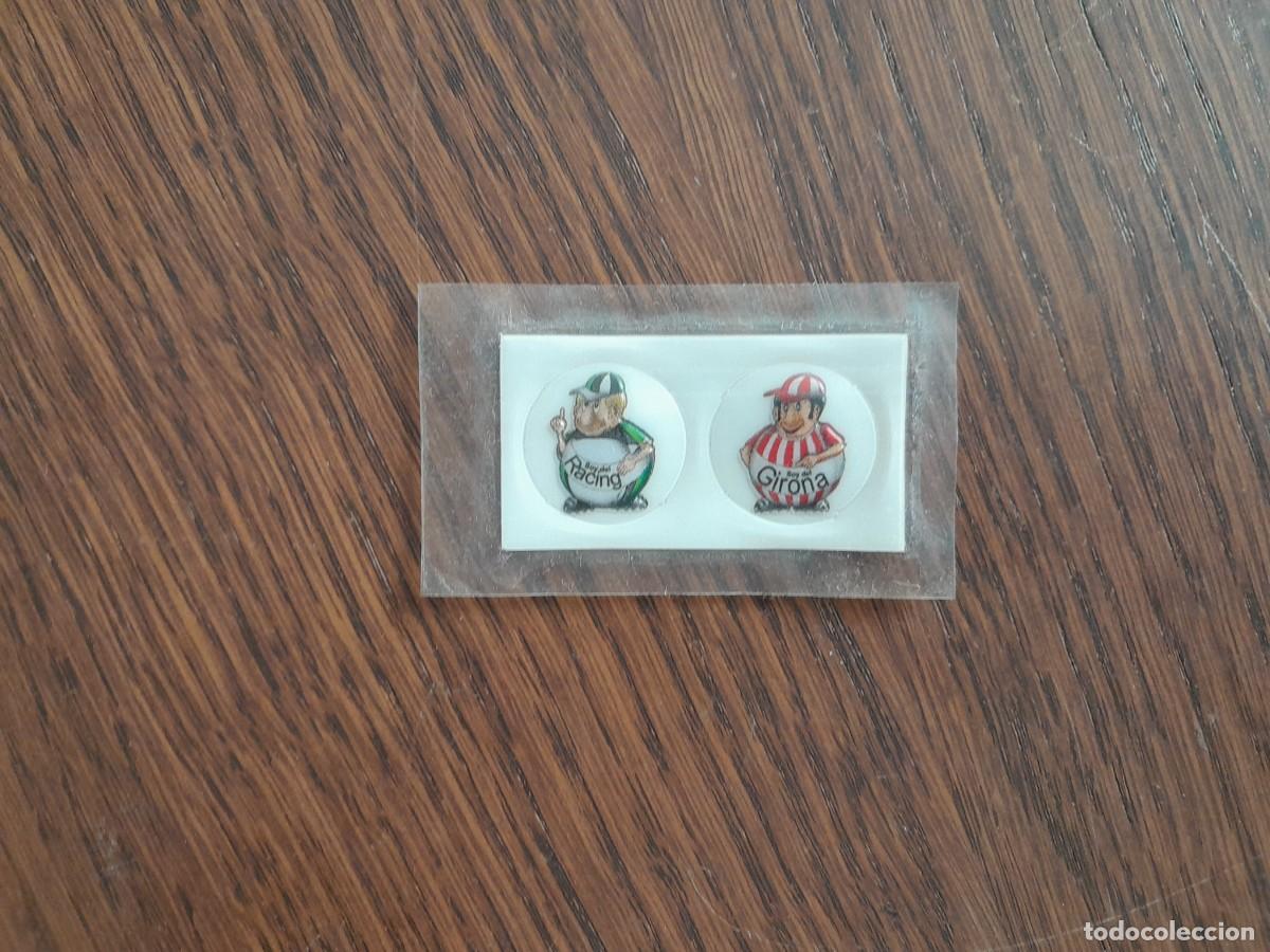 Cromos de F&uacute;tbol: lote de 2 cromos de adhesivos de futbol de jumpers, soy del Girona-Soy del Racing.