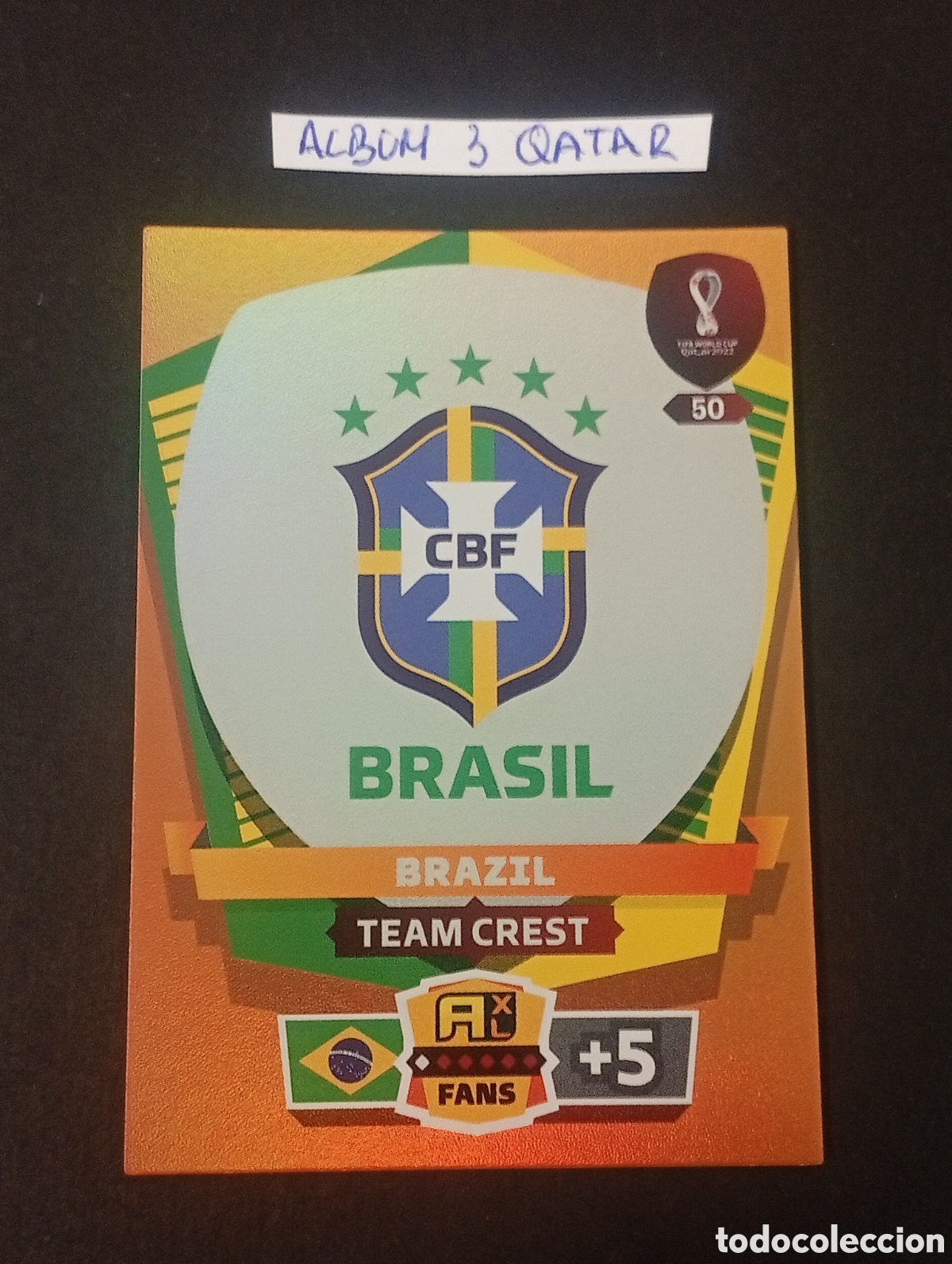 Cromos de f&uacute;tbol: 50 logo escudo BRASIL BRAZIL ADRENALYN QATAR 2022 WORLD CUP MUNDIAL CROMOS CARD TOPPS