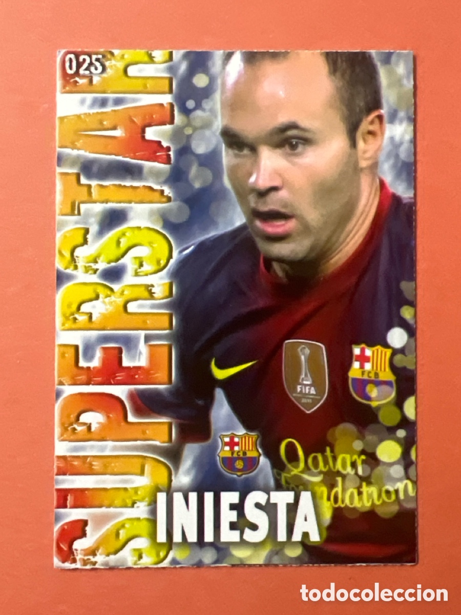 Fu&szlig;ball-Sticker: C5246. 025 25 Iniesta SuperStar, FC Barcelona, Mundicromo Sport Fichas Quiz de la Liga 2014