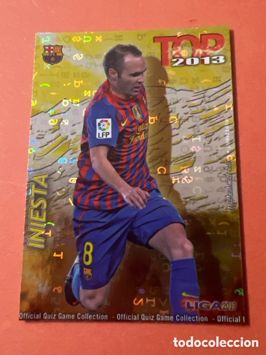 Football Stickers: C5310. MUNDICROMO 2012 2013 12 13 QUIZ GAME - TOP 10 - INIESTA - N&ordm; 0614 - FONDO BRILLO LISO DORADO