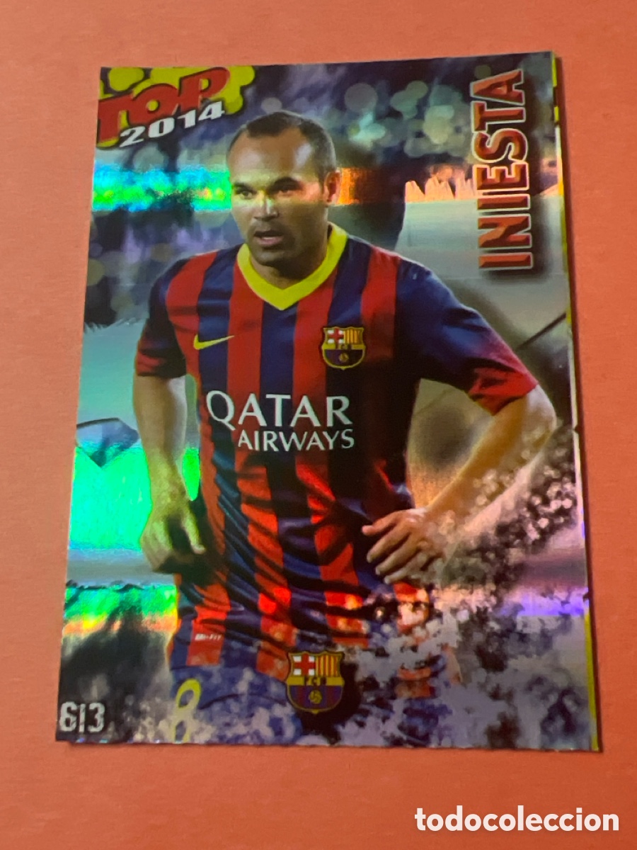 Football Stickers: CROMO FUTBOL 13 14 MUNDICROMO FICHAS QUIZ LIGA 2013 2014 BARCELONA 613 INIESTA TOP BRILLO LISO AZUL